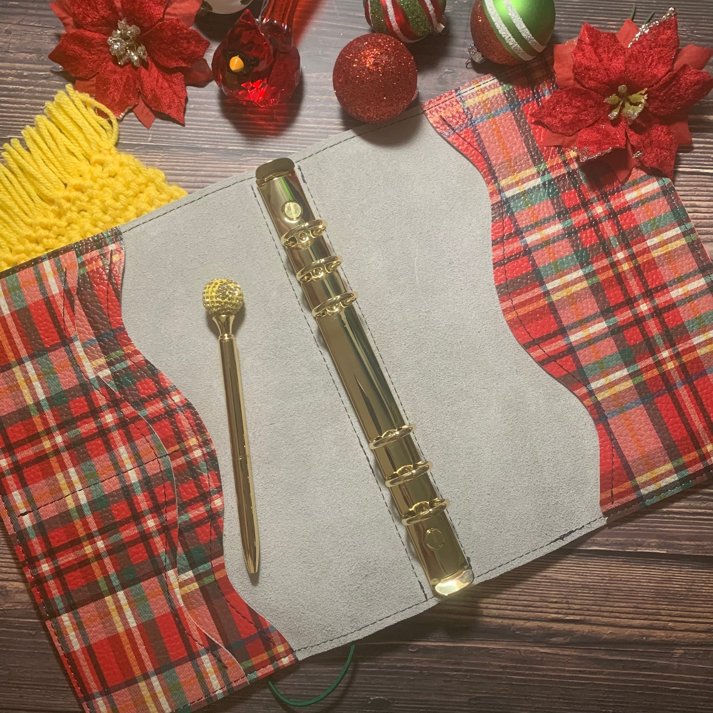 Red and Green Plaid Leather