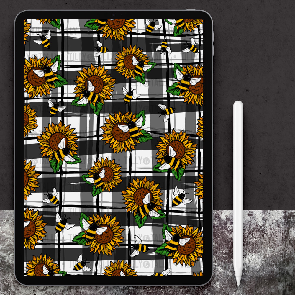 Sunflower Bee Plaid Paper