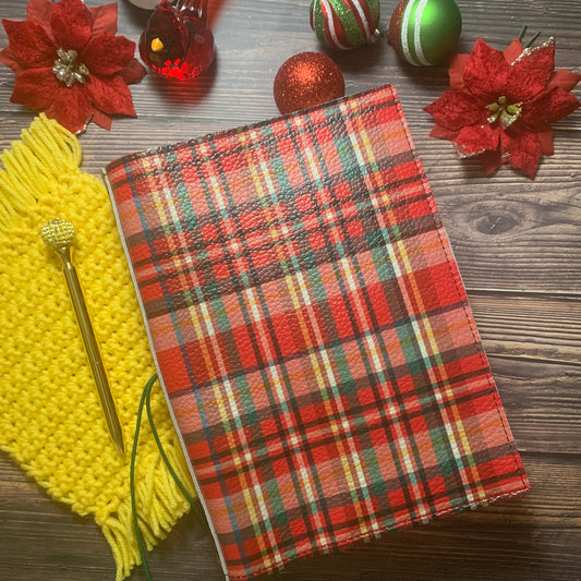 A5 2cm Gold Rings Red & Green Plaid Leather